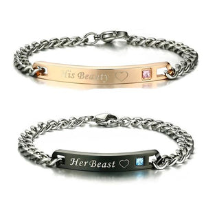 Pulseira para Namorados ou Casais - His Beauty/Her Beast - em Aço - REF1068 - PIME.pt