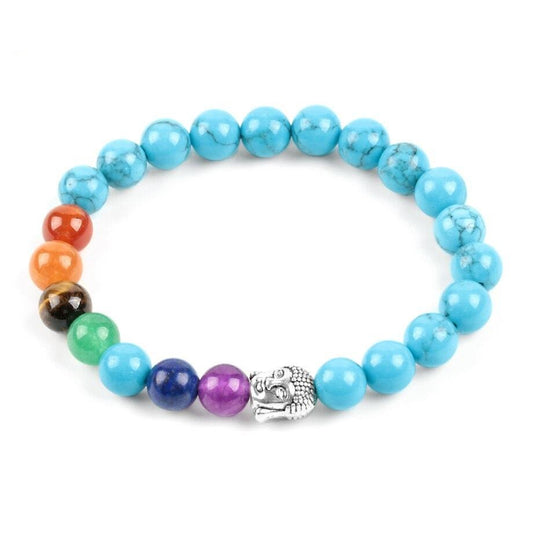 Pulseira 7 Chakras com Pedras Naturais Howlita Azul - REF1017
