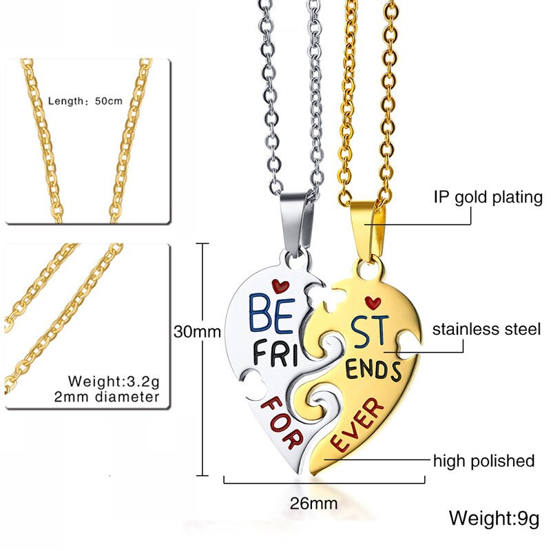 Dois Colares para Melhores Amigos - Best Friend Forever - Formato Coração em Aço - REF1535 - PIME.pt