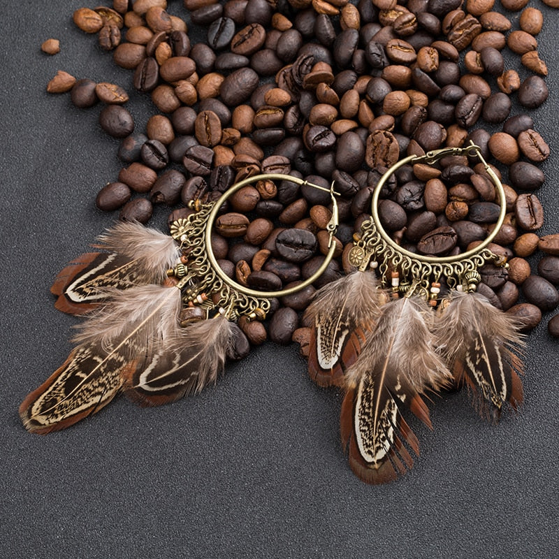 Brincos Argolas Plumas Pendentes - REF1354 - PIME.pt