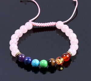 Pulseira 7 Chakras Ajustável Quartzo Rosa - REF1026