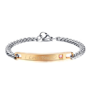 Pulseira para Namorados ou Casais - I Love You com Coração e Pedra - em Aço - REF1067 - PIME.pt