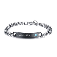 Carregar imagem no visualizador da galeria, Pulseira para Namorados ou Casais - I Love You com Coração e Pedra - em Aço - REF1067 - PIME.pt