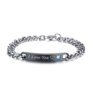 Pulseira para Namorados ou Casais - I Love You com Coração e Pedra - em Aço - REF1067 - PIME.pt