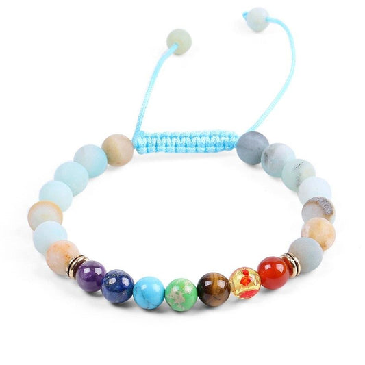 Pulseira 7 Chakras com Pedras Naturais Amazonite - REF1018
