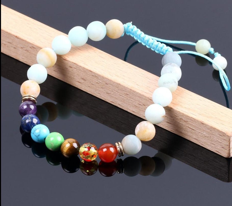 Pulseira 7 Chakras com Pedras Naturais Amazonite - REF1018