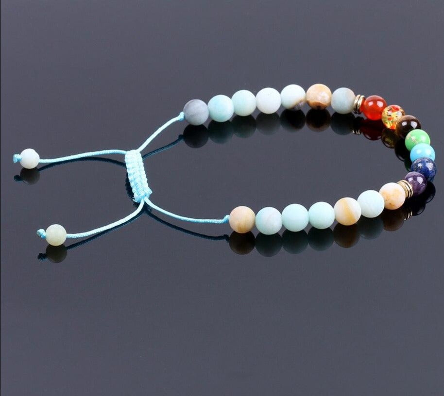 Pulseira 7 Chakras com Pedras Naturais Amazonite - REF1018