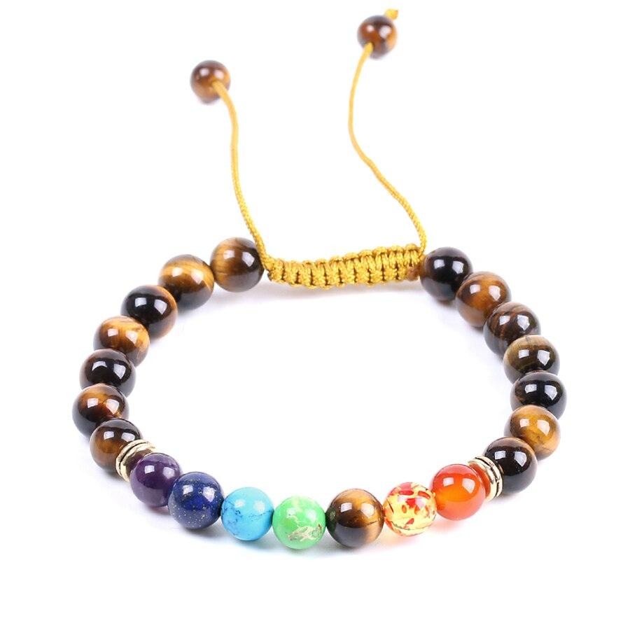 Pulseira Ajustável 7 Chakras com Pedras Naturais Olho de Tigre - REF1021