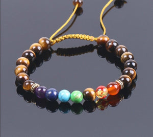 Pulseira Ajustável 7 Chakras com Pedras Naturais Olho de Tigre - REF1021