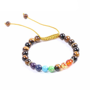 Pulseira Ajustável 7 Chakras com Pedras Naturais Olho de Tigre - REF1021