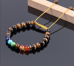 Pulseira Ajustável 7 Chakras com Pedras Naturais Olho de Tigre - REF1021