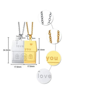 2 Colares para Namorados ou Casais - Casa Dourada e Prateada - com Coração I Love You em Aço - REF1079 - PIME.pt