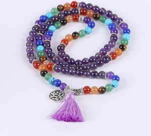 Japamala Ametista com Cristais 7 Chakras - Tassel e Pendente Árvore da Vida - REF1035 - PIME.pt