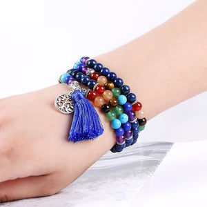Japamala Lápis Lazúli e Pedras 7 Chakras com Tassel Azul - REF1038 - PIME.pt