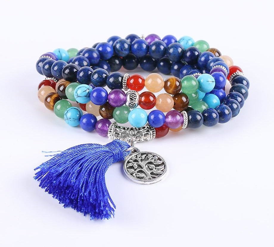 Japamala Lápis Lazúli e Pedras 7 Chakras com Tassel Azul - REF1038 - PIME.pt