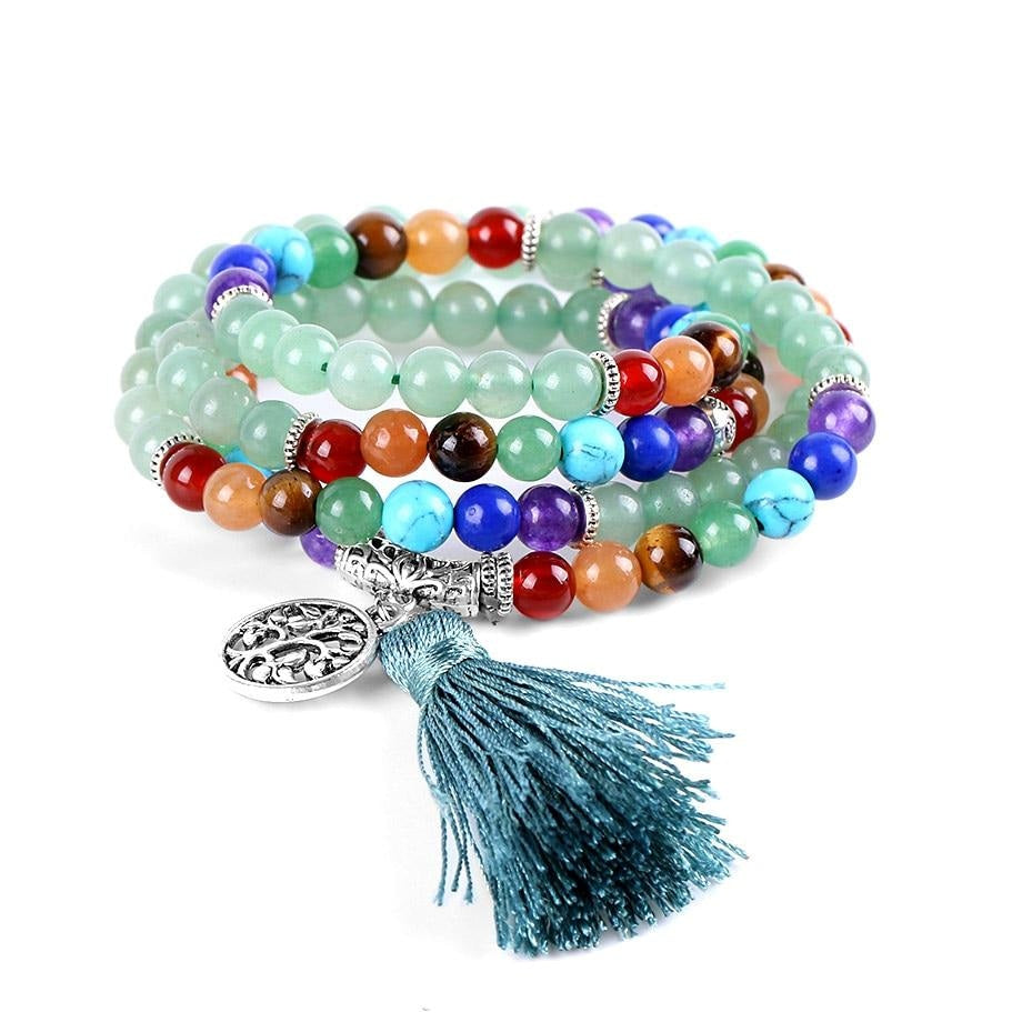 Japamala Aventurina com Pedras 7 Chakras - Tassel e Pendente Raízes de Árvore - REF1037 - PIME.pt
