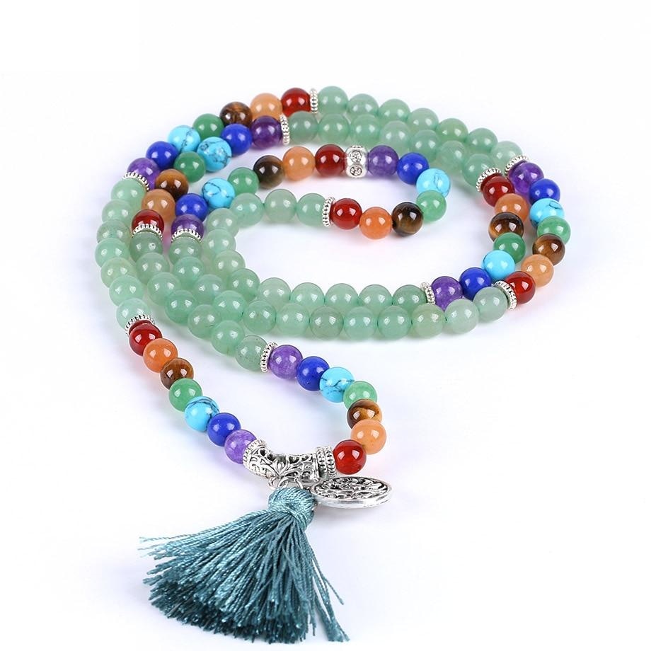 Japamala Aventurina com Pedras 7 Chakras - Tassel e Pendente Raízes de Árvore - REF1037 - PIME.pt
