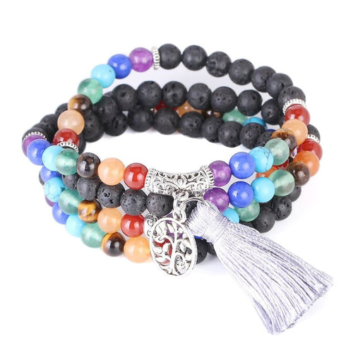 Japamala Pedras Vulcânicas e Pedras 7 Chakras com Tassel e Pendente Árvore da Vida - REF1042 - PIME.pt