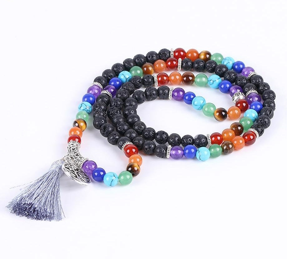 Japamala Pedras Vulcânicas e Pedras 7 Chakras com Tassel e Pendente Árvore da Vida - REF1042 - PIME.pt