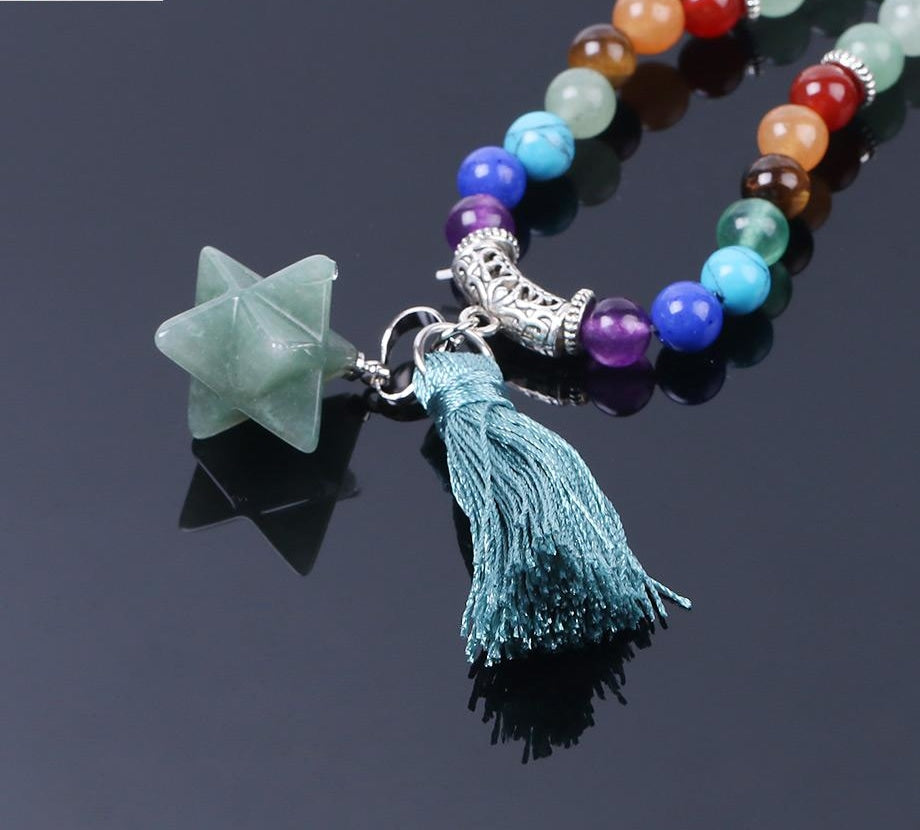 Japamala Aventurina - Simbolo da Purificação e Rejuvenescimento - 7 Chakras com Tassel e Estrela - REF1036 - PIME.pt
