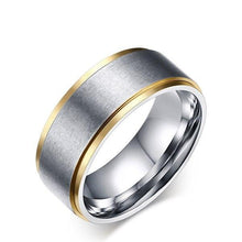 Carregar imagem no visualizador da galeria, Aliança Matte com Rebordo Dourado 6mm e 8mm em Aço para Casamento, Namoro ou Compromisso - REF00031 - PIME.pt