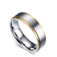 Carregar imagem no visualizador da galeria, Aliança Matte com Rebordo Dourado 6mm e 8mm em Aço para Casamento, Namoro ou Compromisso - REF00031 - PIME.pt