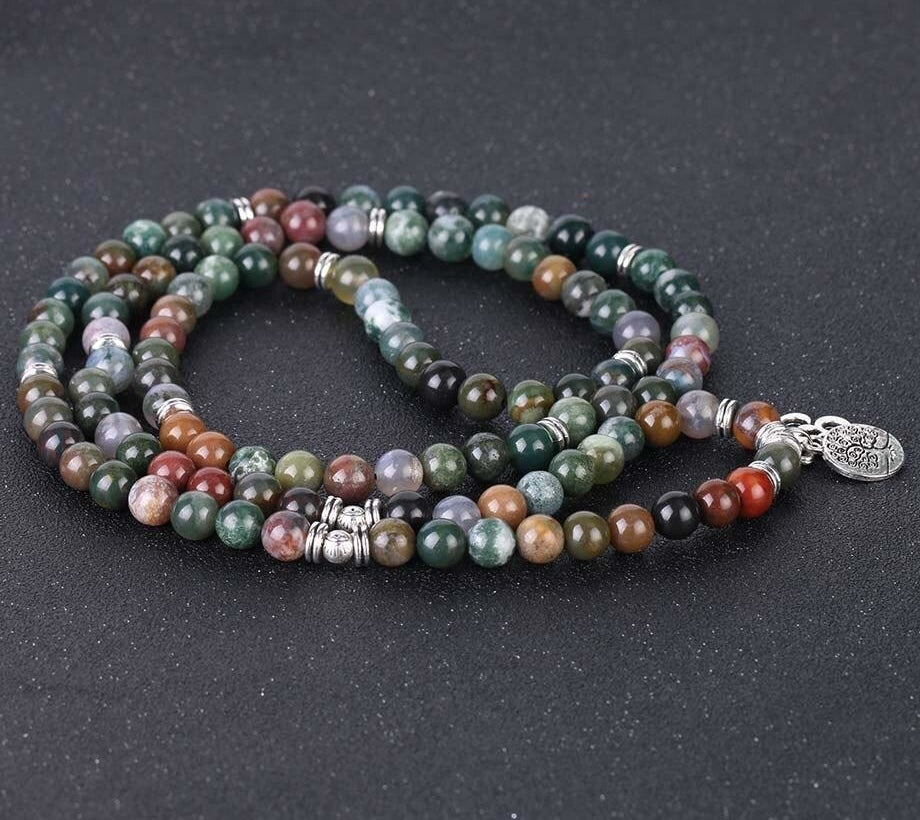 Japamala Ágata Indiana - Simboliza o Equilíbrio Energético e Proteção Espiritual - com Pendente Árvore da Vida e Meditação - REF1034 - PIME.pt