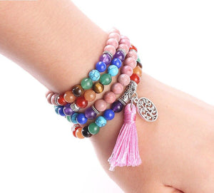 Japamala Rodonite - Símbolo do Equilíbrio Emocional - com Tassel e Pendente Árvore da Vida - REF1044 - PIME.pt