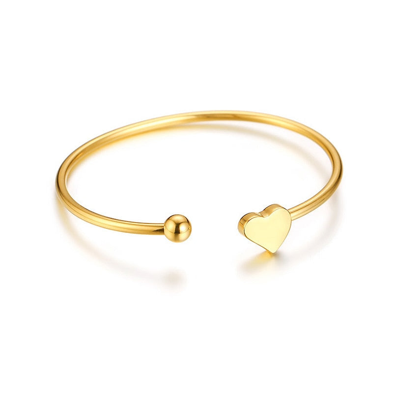Pulseira Aberta com Coração e Esfera em Aço - REF1572 - PIME.pt