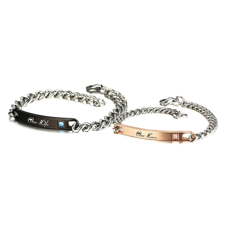Pulseira para Namorados - One Life/One Love (Uma vida/Um amor) - em Aço - REF1073 - PIME.pt
