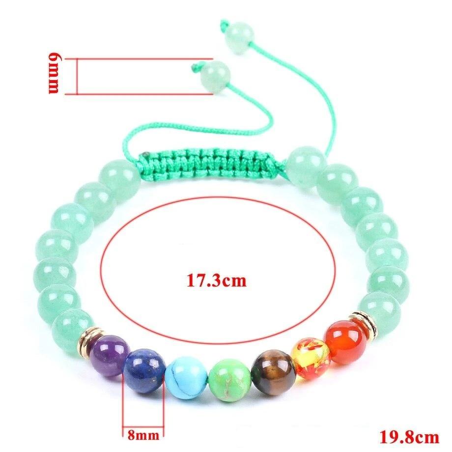 Pulseira Ajustável Aventurina (Quartzo Verde) e Pedras 7 Chakras - REF1047 - PIME.pt
