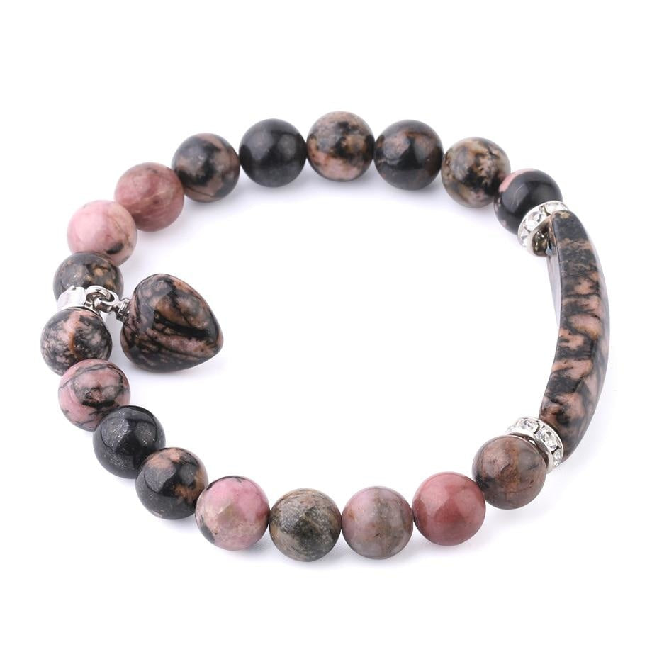 Pulseira com Pedras Naturais Rodonite - Símbolo do Equilíbrio Emocional - com Coração - REF1052 - PIME.pt