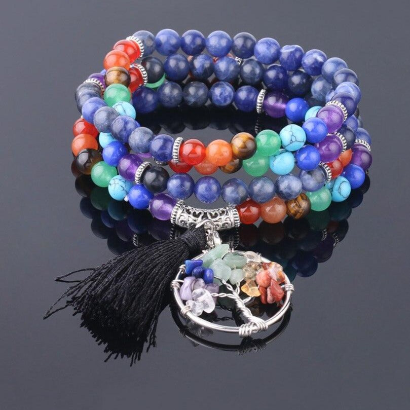 Japamala 7 Chakras com Pedras Naturais Sodalite e Árvore da Vida - REF1003