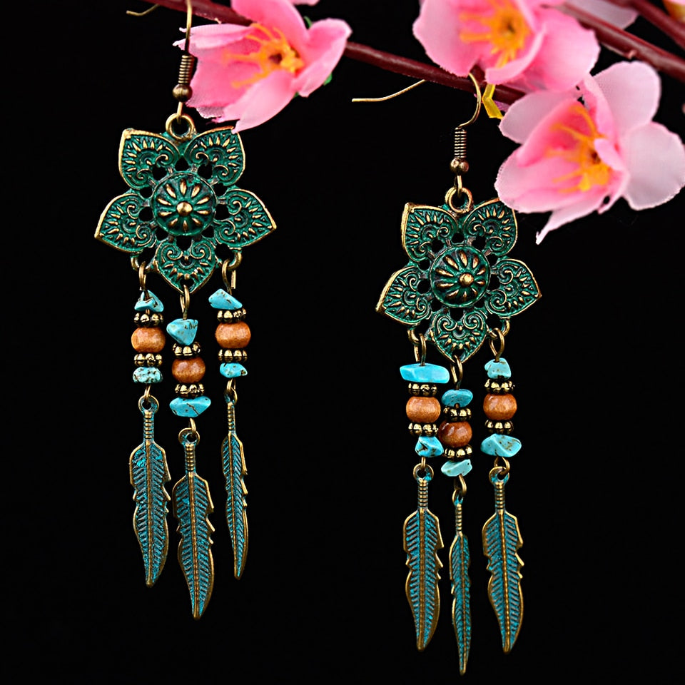 Brincos Flores Verdes com Folhas - REF1231 - PIME.pt