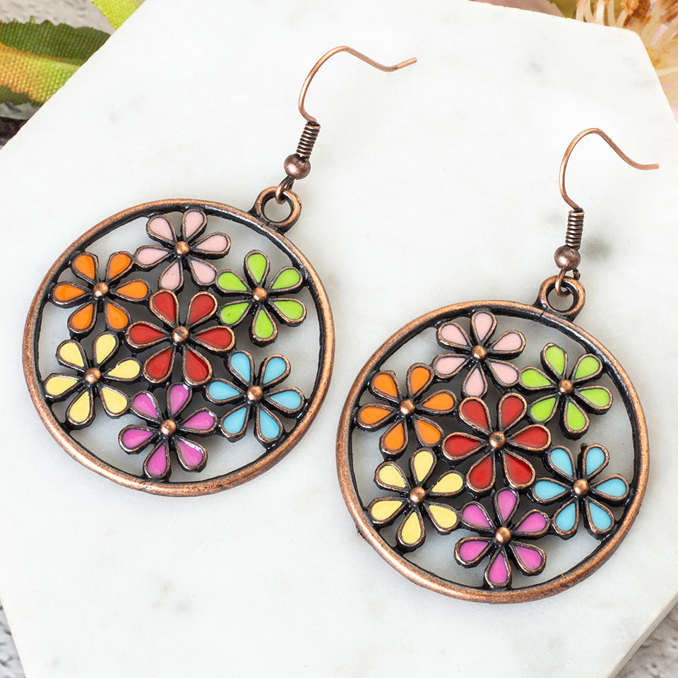 Brincos Círculos com Flores - REF1228 - PIME.pt