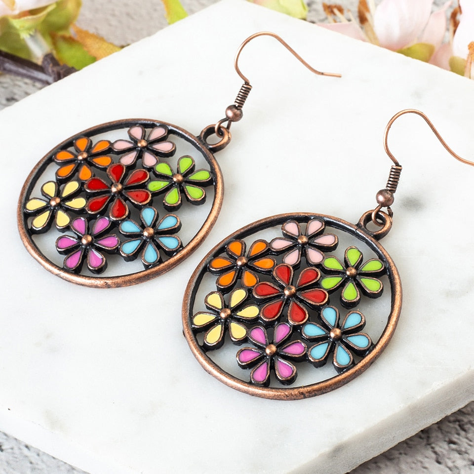 Brincos Círculos com Flores - REF1228 - PIME.pt