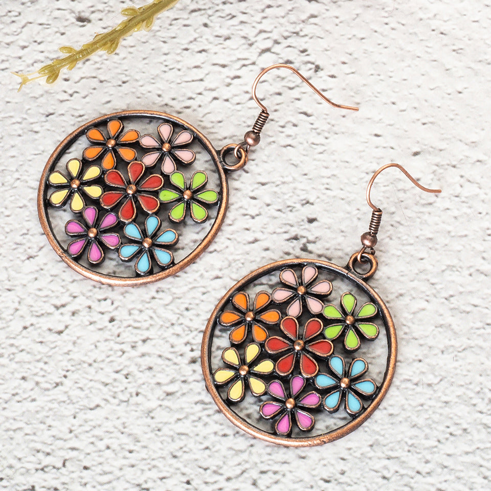 Brincos Círculos com Flores - REF1228 - PIME.pt