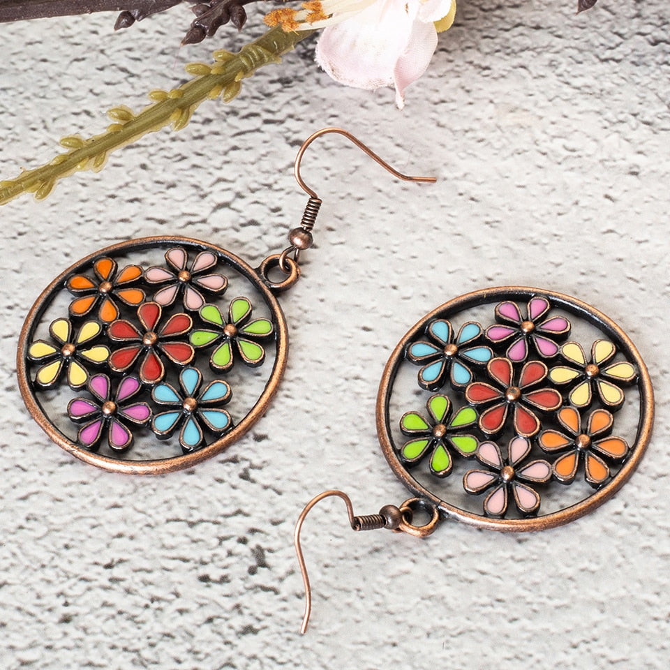 Brincos Círculos com Flores - REF1228 - PIME.pt