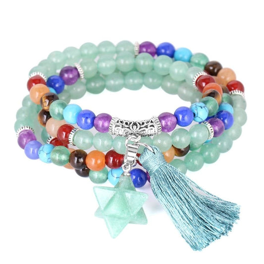 Japamala Aventurina - Simbolo da Purificação e Rejuvenescimento - 7 Chakras com Tassel e Estrela - REF1036 - PIME.pt