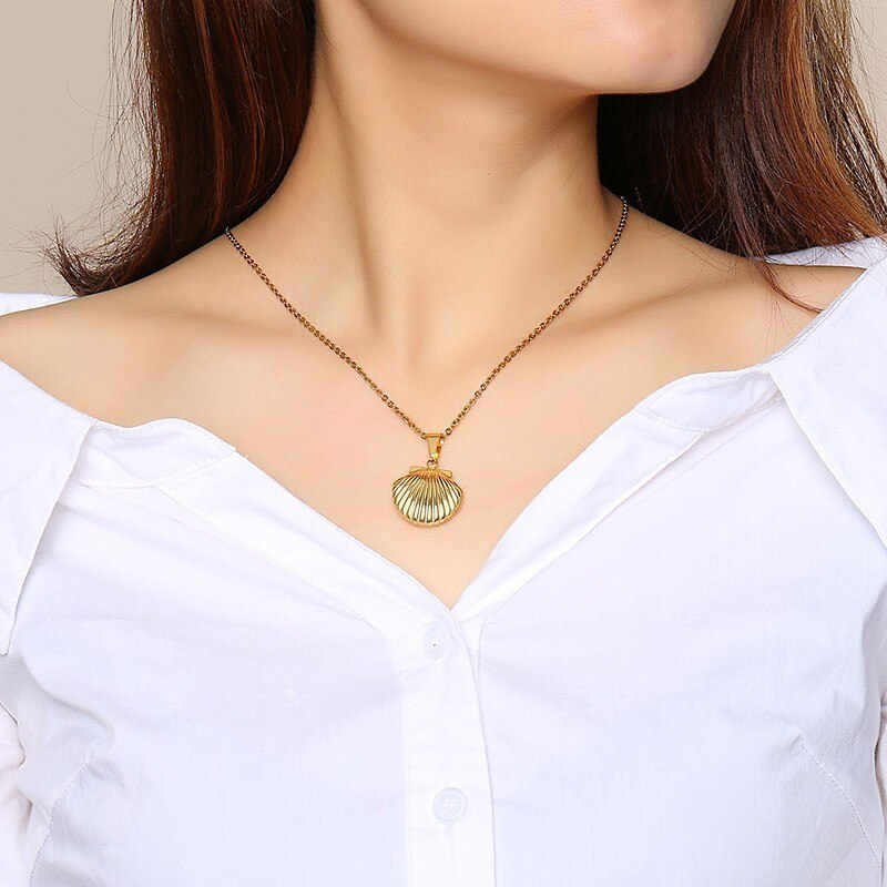 Colar Caixa em Forma de Concha do Mar - em Aço - REF1543 - PIME.pt