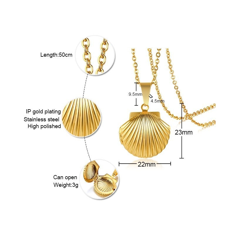 Colar Caixa em Forma de Concha do Mar - em Aço - REF1543 - PIME.pt