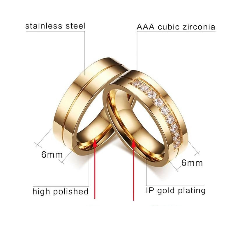 Aliança Dourada com Linha Central ou Banda de Pedras 6mm em Aço para Casamento, Namoro ou Compromisso - REF00080 - PIME.pt