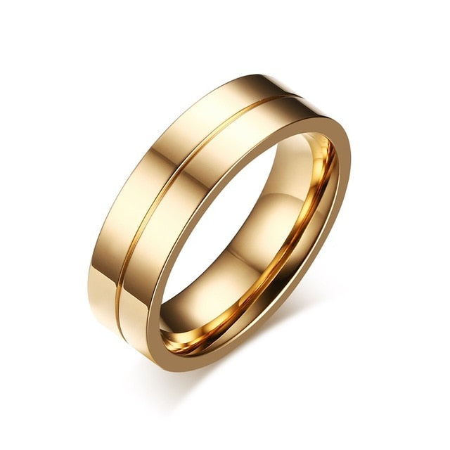 Aliança Dourada com Linha Central ou Banda de Pedras 6mm em Aço para Casamento, Namoro ou Compromisso - REF00080 - PIME.pt