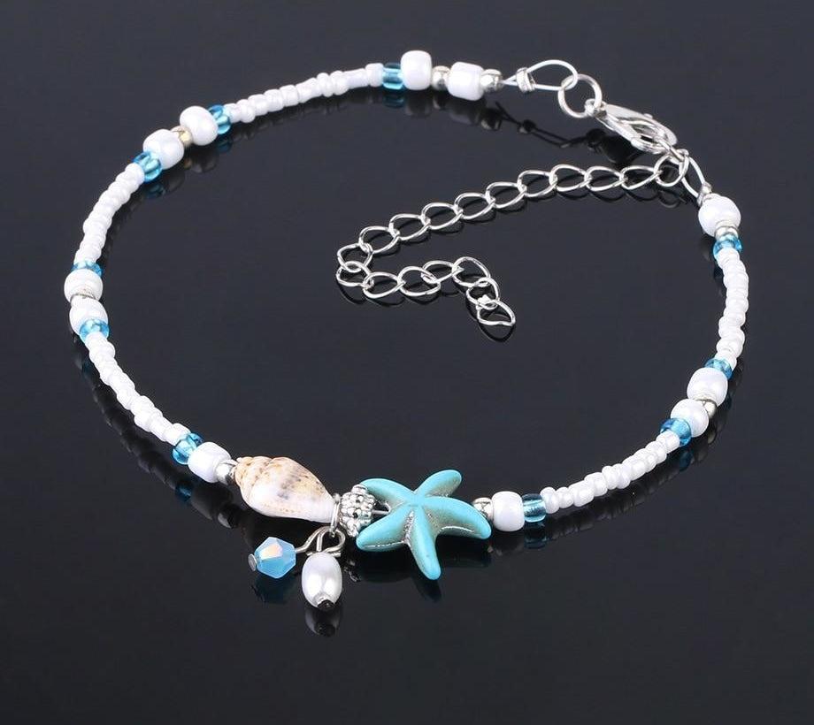 Pulseira para o Pé com Búzio e Estrela do Mar - REF1059 - PIME.pt
