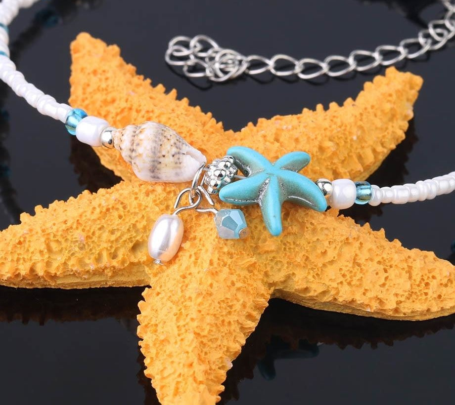 Pulseira para o Pé com Búzio e Estrela do Mar - REF1059 - PIME.pt