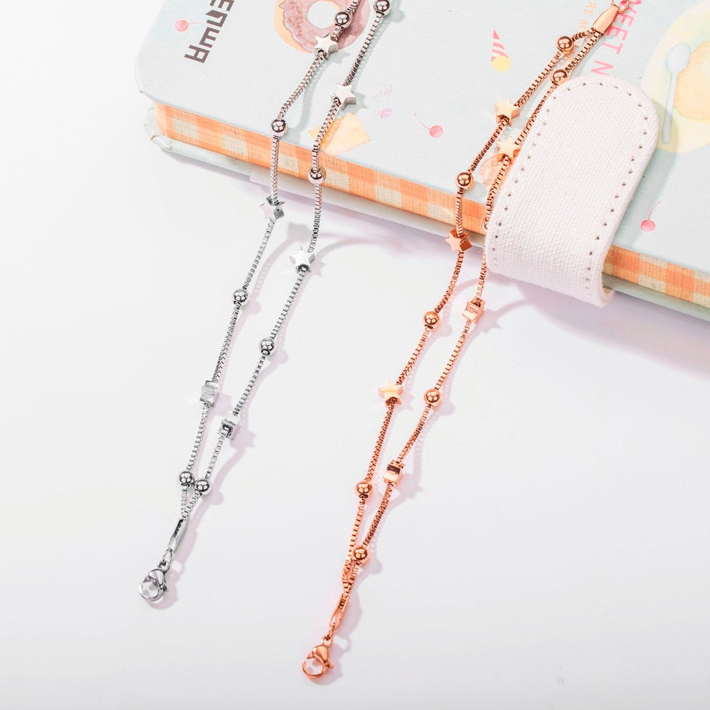Pulseira Fio Duplo com Estrelas e Bolas em Aço - REF1119 - PIME.pt