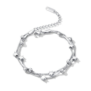 Pulseira Fio Duplo com Estrelas e Bolas em Aço - REF1119 - PIME.pt