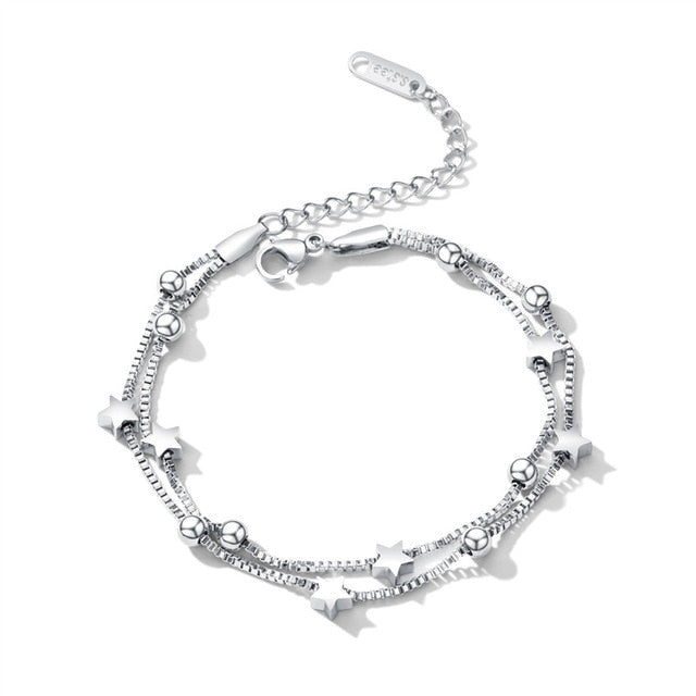 Pulseira Fio Duplo com Estrelas e Bolas em Aço - REF1119 - PIME.pt