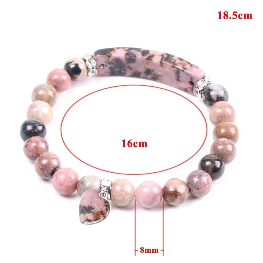 Pulseira com Pedras Naturais Rodonite - Símbolo do Equilíbrio Emocional - com Coração - REF1052 - PIME.pt