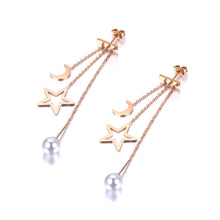 Carregar imagem no visualizador da galeria, Brincos Fios Caídos com Estrela e Meia Lua em Aço - REF1560 - PIME.pt